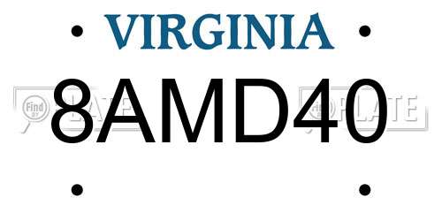 8AMD40 Virginia License Plate
