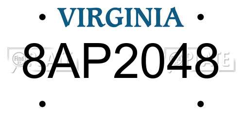 8AP2048 Virginia License Plate