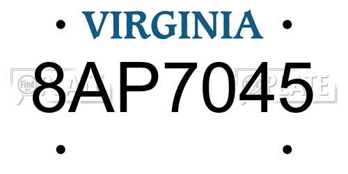8AP7045 Virginia License Plate