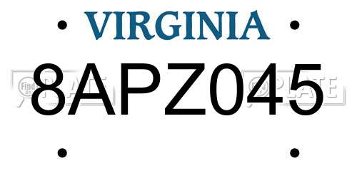 8APZ045 Virginia License Plate