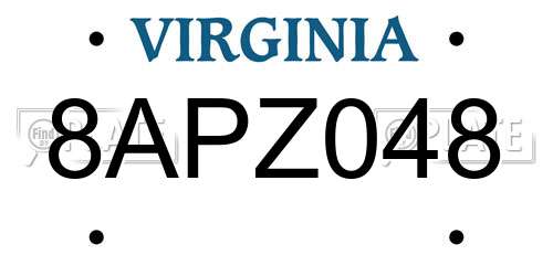 8APZ048 Virginia License Plate