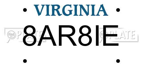 8AR8IE Virginia License Plate