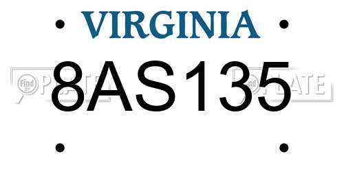 8AS135 Virginia License Plate