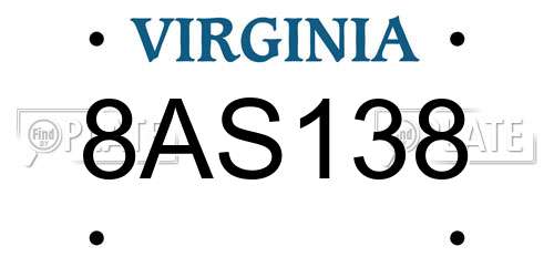 8AS138 Virginia License Plate