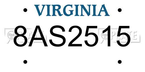 8AS2515 Virginia License Plate