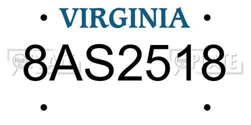 8AS2518 Virginia License Plate