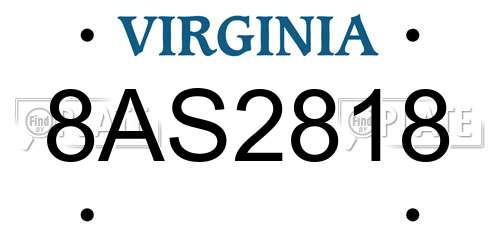8AS2818 Virginia License Plate