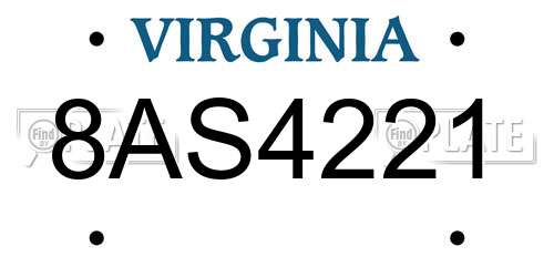 8AS4221 Virginia License Plate
