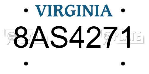 8AS4271 Virginia License Plate