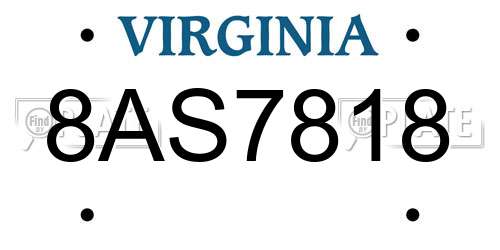 8AS7818 Virginia License Plate