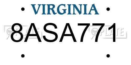 8ASA771 Virginia License Plate