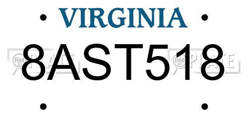 8AST518 Virginia License Plate