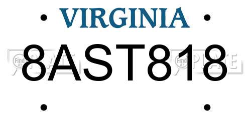 8AST818 Virginia License Plate