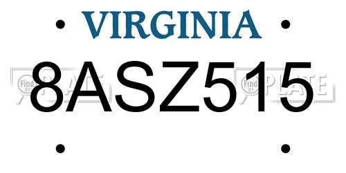 8ASZ515 Virginia License Plate