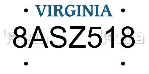 8ASZ518 Virginia License Plate