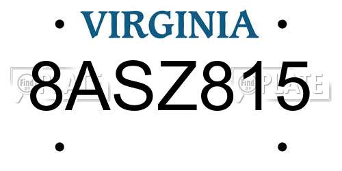 8ASZ815 Virginia License Plate
