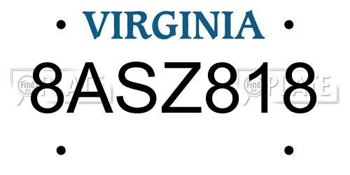 8ASZ818 Virginia License Plate