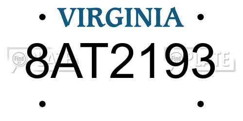 8AT2193 Virginia License Plate