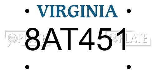 8AT451 Virginia License Plate
