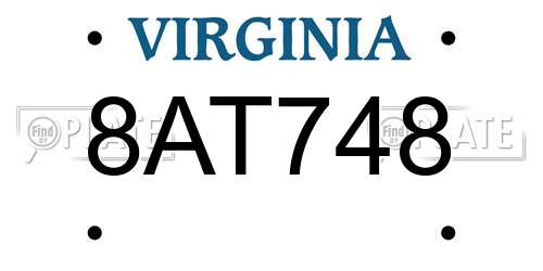 8AT748 Virginia License Plate
