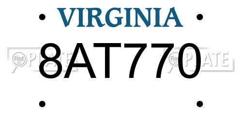 8AT770 Virginia License Plate