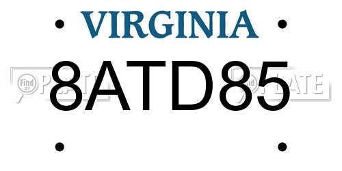 8ATD85 Virginia License Plate