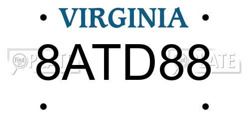 8ATD88 Virginia License Plate