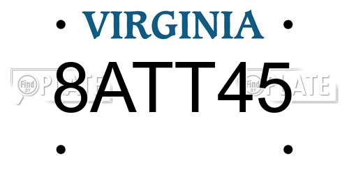 8ATT45 Virginia License Plate