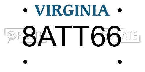 8ATT66 Virginia License Plate