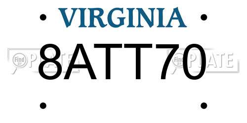 8ATT70 Virginia License Plate