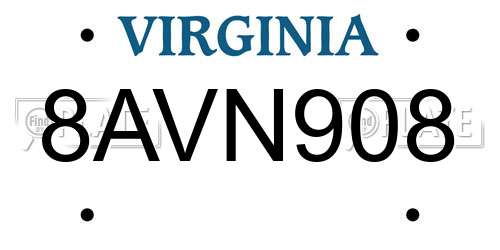 8AVN908 Virginia License Plate