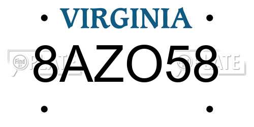 8AZO58 Virginia License Plate