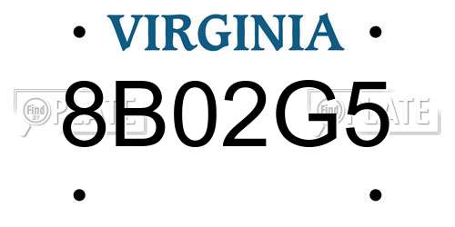 8B02G5 Virginia License Plate