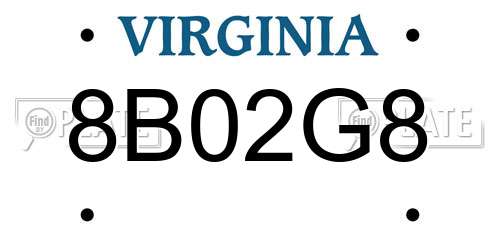 8B02G8 Virginia License Plate