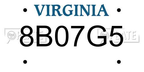 8B07G5 Virginia License Plate