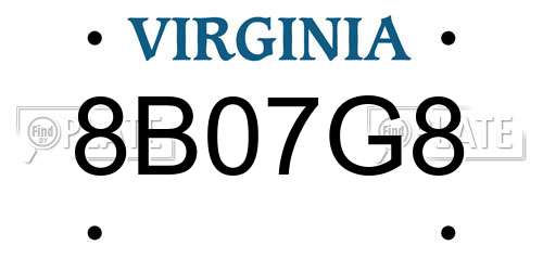 8B07G8 Virginia License Plate
