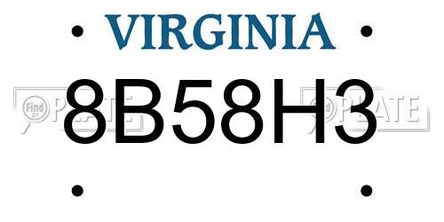 8B58H3 Virginia License Plate