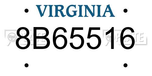 8B65516 Virginia License Plate