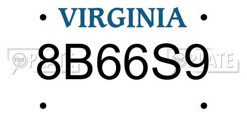 8B66S9 Virginia License Plate