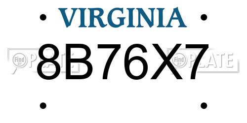 8B76X7 Virginia License Plate
