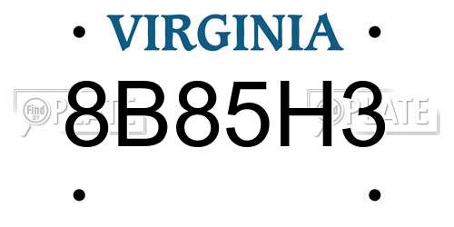 8B85H3 Virginia License Plate