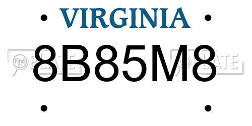 8B85M8 Virginia License Plate