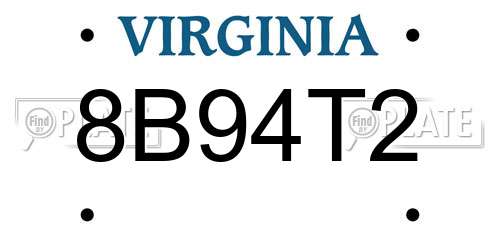 8B94T2 Virginia License Plate