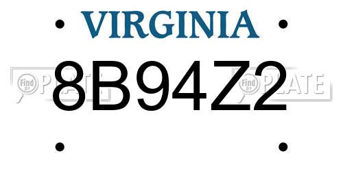 8B94Z2 Virginia License Plate