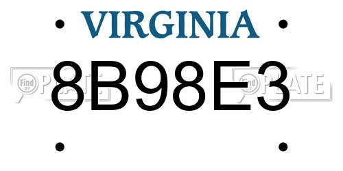 8B98E3 Virginia License Plate