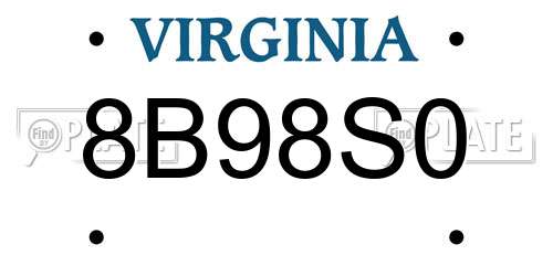 8B98S0 Virginia License Plate