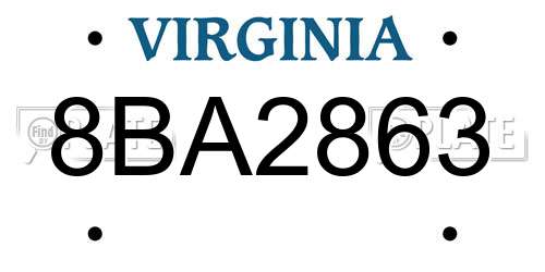 8BA2863 Virginia License Plate