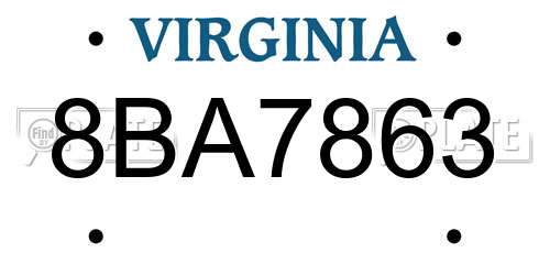 8BA7863 Virginia License Plate