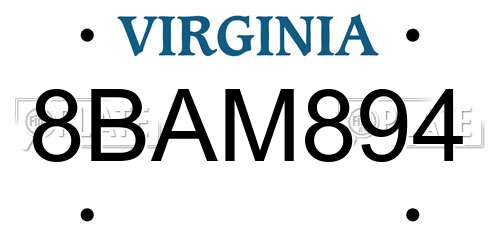 8BAM894 Virginia License Plate