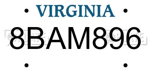 8BAM896 Virginia License Plate